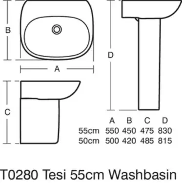 Click Here To Enlarge This Photo Of Ideal Standard Tesi 55 cm Pedestal Basin 1 Tap Hole T028001