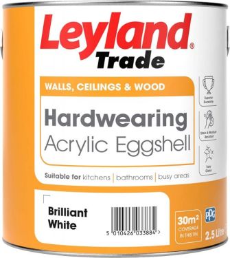 Click Here To Enlarge This Photo Of Leyland Trade Acrylic Hardwearing Eggshell Brilliant White 2.5L