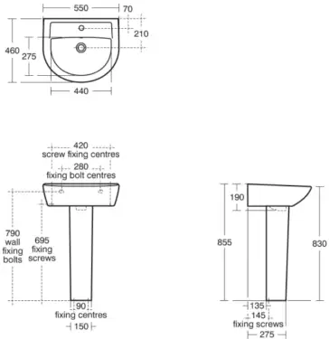 Click Here To Enlarge This Photo Of Armitage Shanks Sandringham 21 550mm Wide Basin 1 Tap Hole & Full Pedestal 550mm E894901 & E897601
