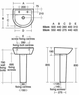 Click Here To Enlarge This Photo Of Armitage Shanks Sandringham 21 550mm Wide Basin 2 Tap Hole & Full Pedestal  E895101 & E897601