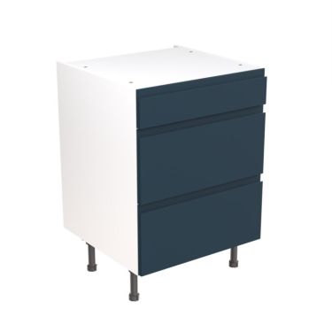 Click Here To Enlarge This Photo Of Kitchen Kit Flatpack J Pull Ultra Matt Indigo Blue 600 Base Unit 3 Drawer - FKKJ1306