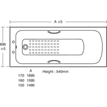 Click Here To Enlarge This Photo Of Armitage Shanks Sandringham 21 Bath 170cm x 70cm with 2 Tap Holes, Anti Slip and Overflow hole. - E028401
