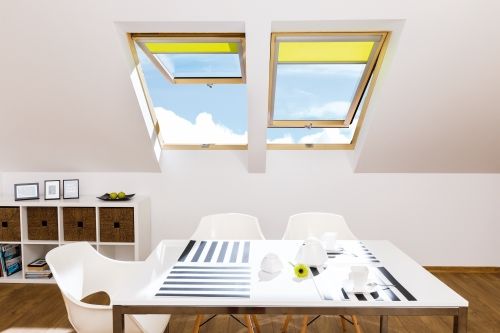 Click Here To Enlarge This Photo Of FAKRO FPU-V P2 02 55cm x 98cm Safety Double Glazed Top Hung and Pivot Dual Function Roof Windows in White Polyurethane  - 873J02