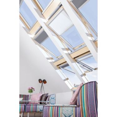 Click Here To Enlarge This Photo Of FAKRO FTP-V P2 03 66cm x 98cm Z-Wave Double Glazed Anti-Burglary Electrically Operated Centre Pivot Roof Window Natural Pine - 876G03