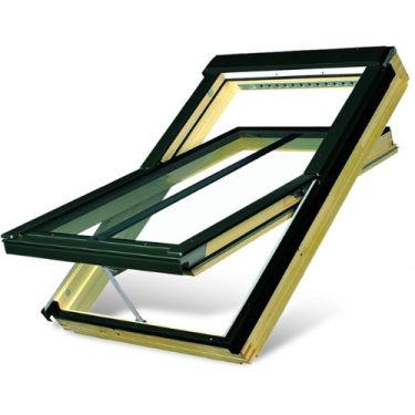 Click Here To Enlarge This Photo Of FAKRO FTP-V P2 04 66cm x 118cm Z-Wave Double Glazed Anti-Burglary Electrically Operated Centre Pivot Roof Window Natural Pine - 876G04