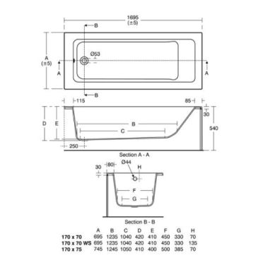 Click Here To Enlarge This Photo Of Ideal Standard Tempo Cube 170X70cm Water Saving Bath No Tap Hole - E258101