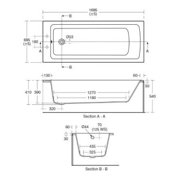 Click Here To Enlarge This Photo Of Ideal Standard Tempo Arc Straight Bath 1700x700mm No Tap Holes - E256301