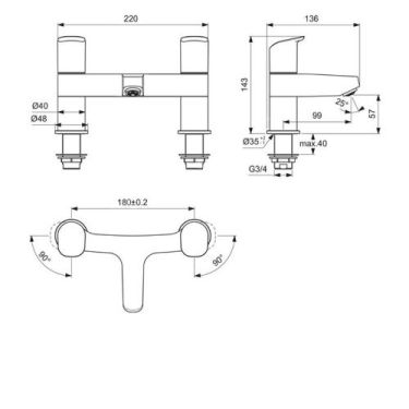 Click Here To Enlarge This Photo Of Ideal Standard Ceraflex 2 Tap Hole Bath Filler B1824AA
