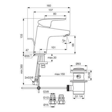 Click Here To Enlarge This Photo Of Ideal Standard Ceraflex Basin Mixer Tap with Pop Up Waste - Chrome