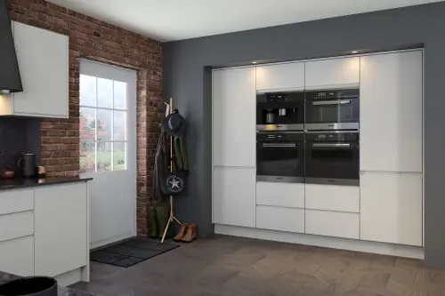 Click Here To Enlarge This Photo Of Jayline J Pull Style Handleless Kitchen Doors and Drawers in Super Matt Light Grey by BA Components