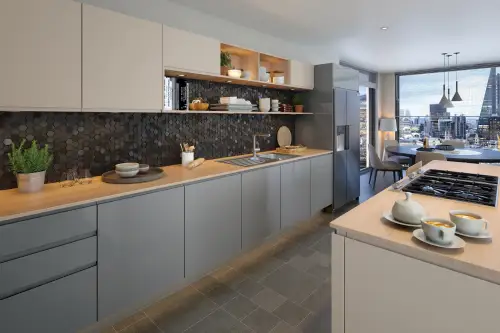 Click Here To Enlarge This Photo Of Jayline J Pull Style Handleless Kitchen Doors and Drawers in Super Gloss Dust Grey by BA Components