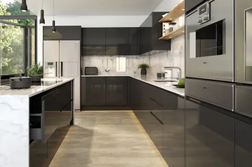 Click Here To Enlarge This Photo Of Jayline J Pull Style Handleless Kitchen Doors and Drawers in Super Gloss Graphite by BA Components