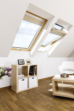 Click Here To Enlarge This Photo Of FAKRO FTP R1 80 94x160 Natural Pine Centre Pivot Sound Reducing Roof Window