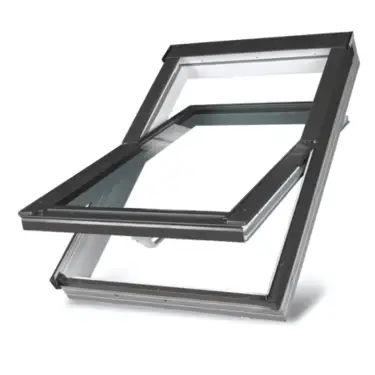 Click Here To Enlarge This Photo Of FAKRO PTP-V O2 08 94x118 White PVC Obscure Centre Pivot Roof Window