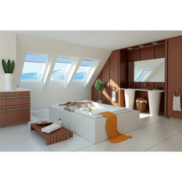 Click Here To Enlarge This Photo Of FAKRO FTU-V P5 09 94x140 Triple Glazed White PU Coated Pine Centre Pivot Roof Window