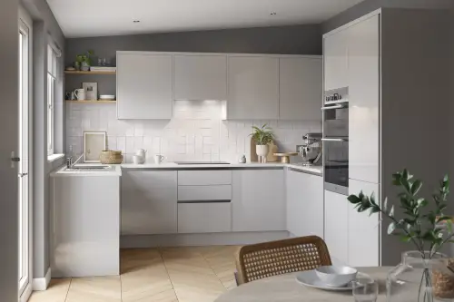 Click Here To Enlarge This Photo Of Kitchen Kit Flatpack J Pull Super Gloss Light Grey 600 Base Unit Oven - FKKJ0205