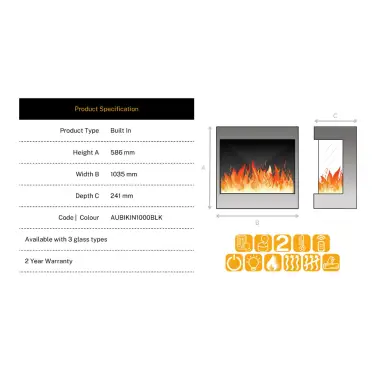 Click Here To Enlarge This Photo Of Aura Fires Kinver 1000 SL Built-in Electric Fireplace with 11 Flame Effects