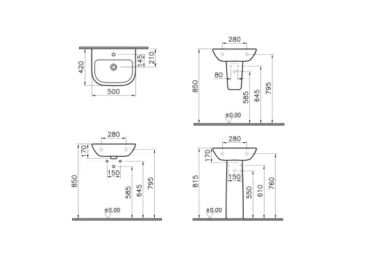 Click Here To Enlarge This Photo Of Vitra S20 50cm Cloakroom Basin One Tap Hole - 5501L003-0999