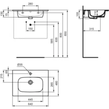 Click Here To Enlarge This Photo Of Ideal Standard I.Life A 64 cm Vanity Washbasin 1 Tap Hole White - T461901