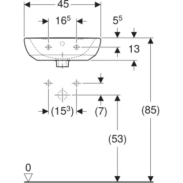 Click Here To Enlarge This Photo Of Geberit Selnova 45 cm 2 Tap Holes White Handrinse Basin with Visible Overflow