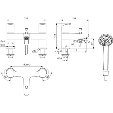 Click Here To Enlarge This Photo Of Ideal Standard CERAFLEX Rim Mounted Bath & Shower Mixer Volume Control Chrome