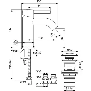 Click Here To Enlarge This Photo Of Ideal Standard Ceraline Single Lever Basin Mixer Tap Chrome Finish - BC186AA