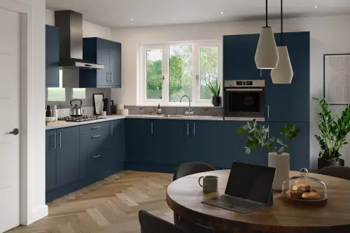 Click Here To Enlarge This Photo Of Kitchen Kit Flatpack Slab Matt Indigo Blue 900 Base Kitchen Cabinet - FKKF1371