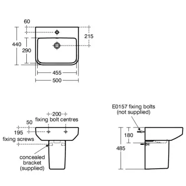 Click Here To Enlarge This Photo Of Ideal Standard I.Life B 50cm Washbasin 1 Taphole Visible Overflow - E256201