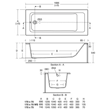 Click Here To Enlarge This Photo Of Ideal Standard Tempo Cube 170cm x 70cm Idealform bath No handgrips or Tapholes - E258001
