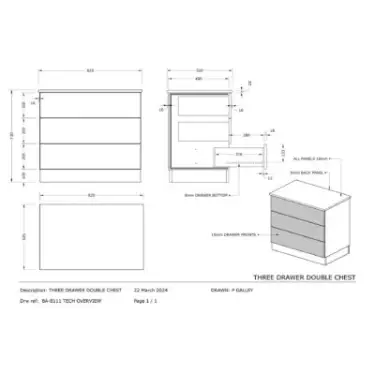 Click Here To Enlarge This Photo Of Classic / Shaker Light Grey 3-Drawer Double Chest - BEDGS1614C