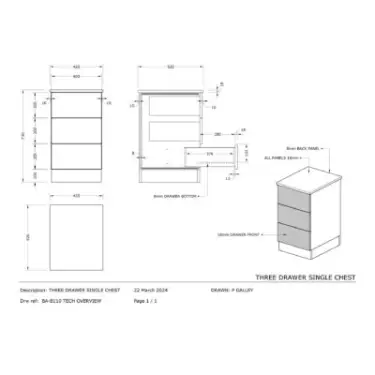 Click Here To Enlarge This Photo Of Classic / Shaker Taupe Grey 3-Drawer Single Chest - BEDUS2115C
