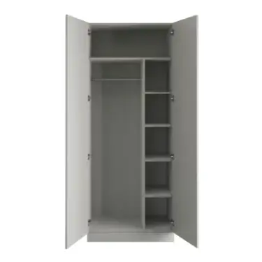 Click Here To Enlarge This Photo Of Classic Square Panel Light Grey Double Wardrobe with Single Rail & Shelves - BEDGH1611D