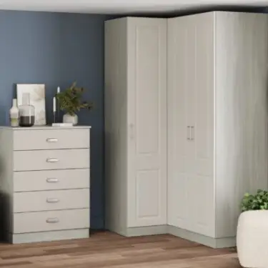 Click Here To Enlarge This Photo Of Classic Square Panel Taupe Grey Double Wardrobe with Single Rail & Internal Drawers - BEDUH2110D