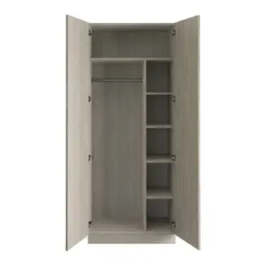 Click Here To Enlarge This Photo Of Classic Square Panel Urban Oak Double Wardrobe with Single Rail & Shelves - BEDUH2211D