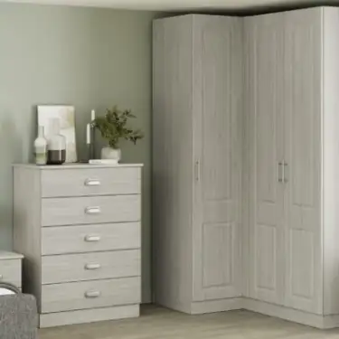 Click Here To Enlarge This Photo Of Classic Square Panel Urban Oak Double Wardrobe with Single Rail & Shelves - BEDUH2211D