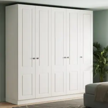 Click Here To Enlarge This Photo Of Classic Square Panel White Double Wardrobe with Single Rail & Internal Drawers - BEDWH1510D