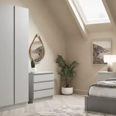 Click Here To Enlarge This Photo Of J-Pull Handleless Light Grey Double Wardrobe with Single Rail & Internal Drawers - BEDGJ0710D