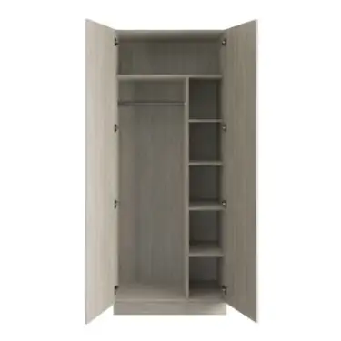 Click Here To Enlarge This Photo Of Shaker Taupe Grey Double Wardrobe with Single Rail & Shelves - BEDUP2111D
