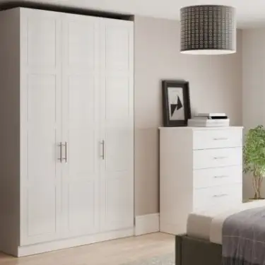Click Here To Enlarge This Photo Of Shaker White Double Wardrobe with Single Rail & Shelves - BEDWP1511D