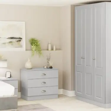 Click Here To Enlarge This Photo Of Classic Square Panel Light Grey Single Wardrobe with Single Rail - BEDGH1602S