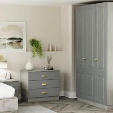 Click Here To Enlarge This Photo Of Classic Square Panel Sage Green Single Wardrobe with Double Rail - BEDUH1103S