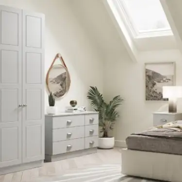 Click Here To Enlarge This Photo Of Shaker Light Grey Single Wardrobe with Shelves - BEDGP1601S